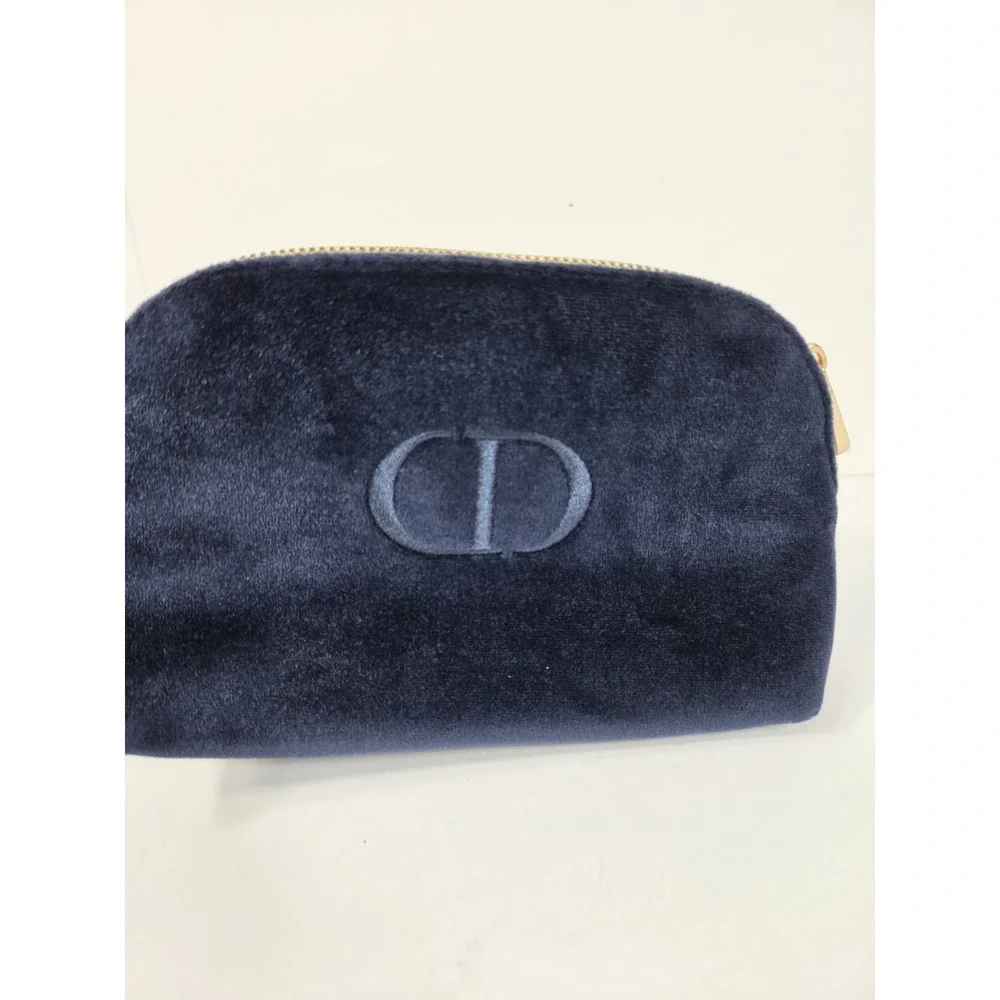Christian DIOR CD Logo Navy Blue Velvet Cosmetic Zip Pouch Promo